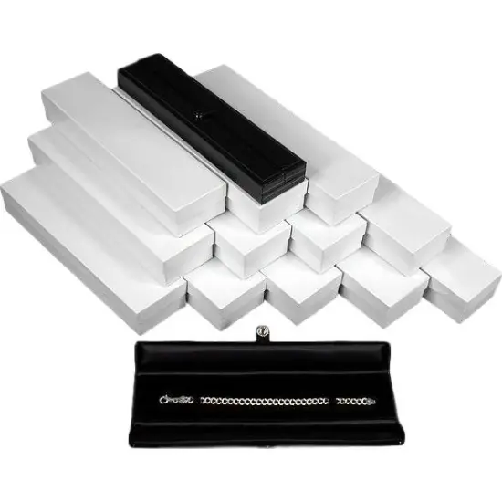 12 Black Leather Bracelet Gift Boxes Display Snap Lid {1}