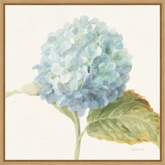 Floursack Florals V Blue Hydrangea Crop by Danhui Nai 16-in. W x 16-in. H. Canvas Wall Art Print Framed in Natural {1}