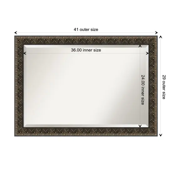 Beveled Wood Bathroom Wall Mirror, Intaglio Embossed Black Frame {1}