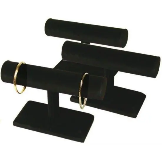 3 Black Velvet T-Bar Bracelet Watch Jewelry Displays {1}