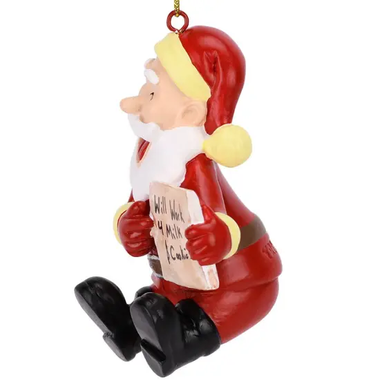 Will Work for Milk and Cookies Funny Santa Christmas Ornament {2}