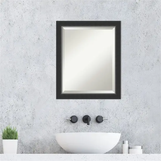 Beveled Wood Bathroom Wall Mirror, Corvino Narrow Black Frame {6}