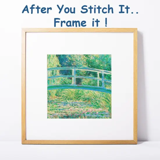 Bridge on Water Lily Pond inspired by Claude Monet's Impressionist painting Counted Cross Stitch Pattern {3}