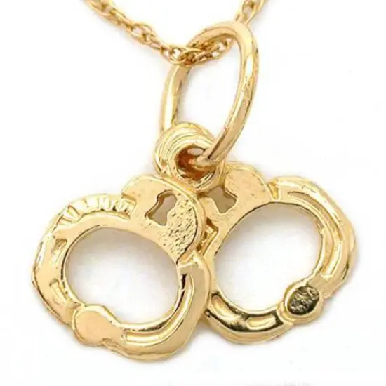 14K Gold Handcuffs 8mm Charm 18" Chain Jewelry {4}