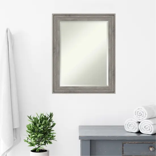 Beveled Wood Bathroom Wall Mirror, Regis Barnwood Grey Frame {5}
