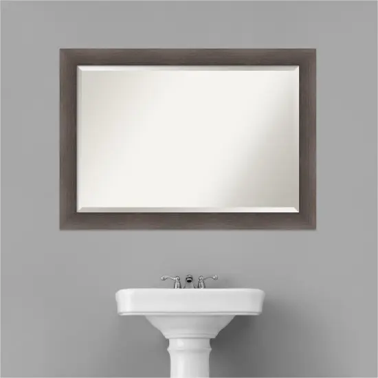 Beveled Wood Bathroom Wall Mirror, Hardwood Frame {6}