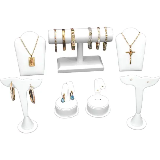White Earring Necklace Bracelet Jewelry Display 7Pc Set {1}