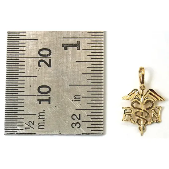 14K Gold RN Nurse Caduceus Symbol Charm with 18" Gold Cable Chain & Gift Box {5}