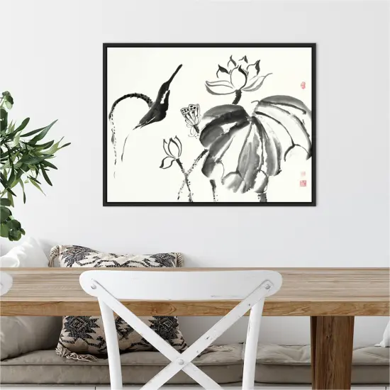 Lotus Study I by Nan Rae 24-in. W x 18-in. H. Canvas Wall Art Print Framed in Black {5}