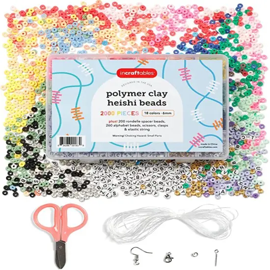 Incraftables 6mm Clay Beads for Bracelets Making (2000pcs) 18 Colors Set. Best Polymer Clay Heishi Beads for DIY Jewelry. Thin Flat Round Disc Small Beads Bulk Kit w/ Spacer, Letter Beads & String {1}