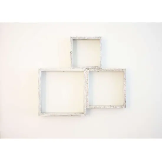 Rustic Farmhouse Reclaimed Wooden Open Square Wall Shelves (Set of 3) White {1}