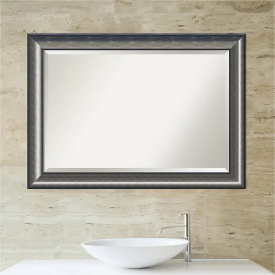 Beveled Wood Bathroom Wall Mirror, Quicksilver Scoop Frame {4}