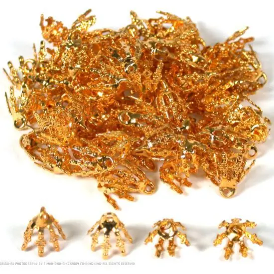 150 Bead Caps Gold Plated Necklace Chain Charm Bails {1}
