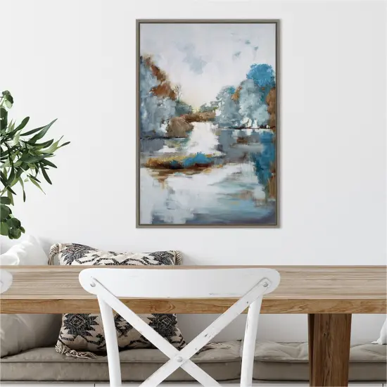 Finding Center Forest Creek by Mary Parker Buckley 16-in. W x 23-in. H. Canvas Wall Art Print Framed in Grey {5}