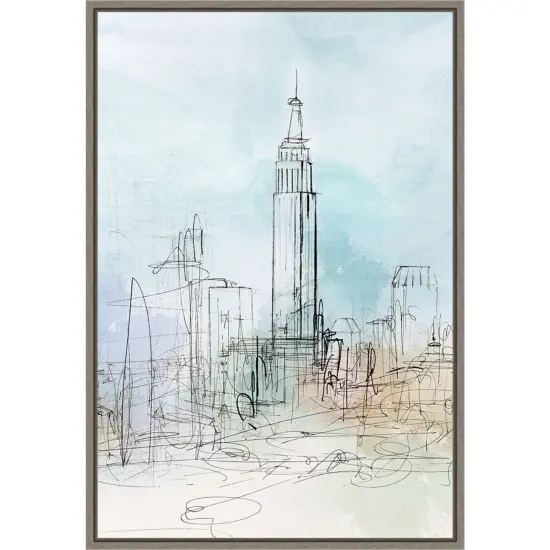 Blue London by Isabelle Z 16-in. W x 23-in. H. Canvas Wall Art Print Framed in Grey {1}