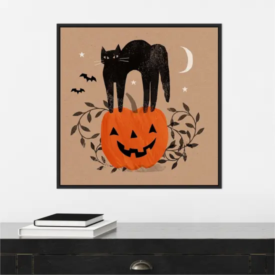 Halloween Cat Graphic I by Victoria Barnes 22-in. W x 22-in. H. Canvas Wall Art Print Framed in Black {4}