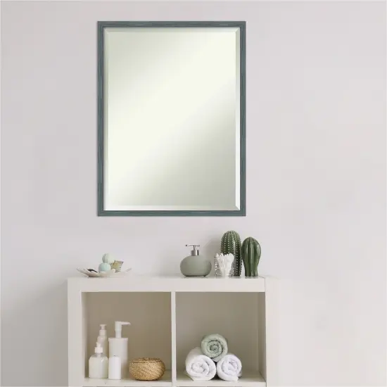 Beveled Wood Bathroom Wall Mirror, Dixie Blue Grey Rustic Narrow Frame {4}