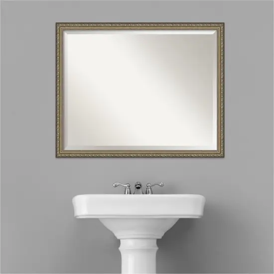 Beveled Wood Bathroom Wall Mirror, Parisian Silver Frame {5}
