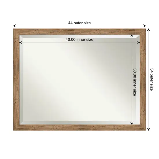 Beveled Wood Bathroom Wall Mirror, Owl Brown Narrow Frame {1}