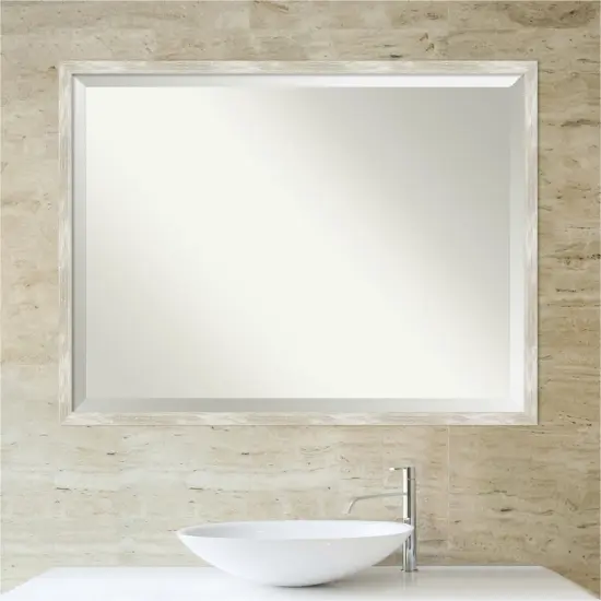 Beveled Bathroom Wall Mirror, Crackled Metallic Narrow Frame {6}