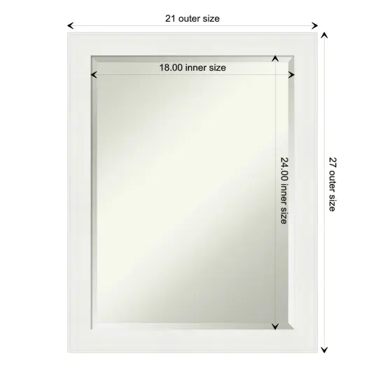 Beveled Bathroom Wall Mirror, Vanity White Narrow Frame {1}