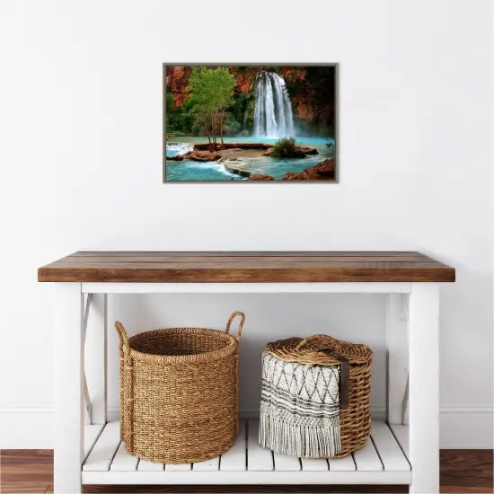 Havasu Falls by Andy Magee Canvas Wall Art Print Framed Grey {5}