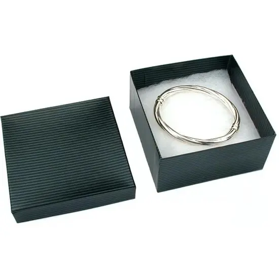Black Stripe Cotton Filled Jewelry Gift Box 3 3/4"x 3 3/4"x 2" Kit 100 Pcs {2}