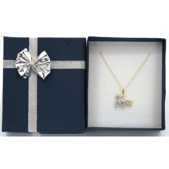 14K Gold Two Tone Horse Charm with 18" Gold Cable Chain & Gift Box {1}