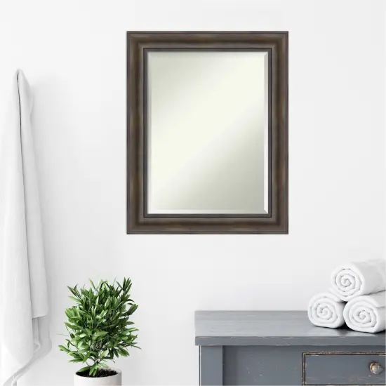 Beveled Wood Bathroom Wall Mirror, Rustic Pine Frame {5}