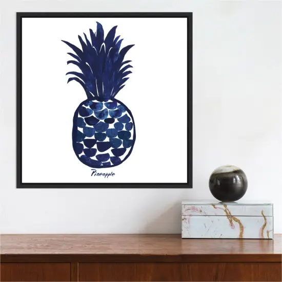 Indigo Pineapple by Aimee Wilson 16-in. W x 16-in. H. Canvas Wall Art Print Framed in Black {5}
