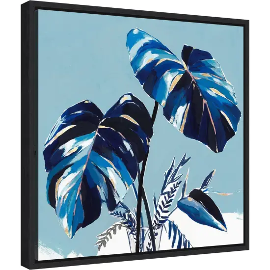 Villa Palms II (Blue Monstera) by Isabelle Z 16-in. W x 16-in. H. Canvas Wall Art Print Framed in Black {2}