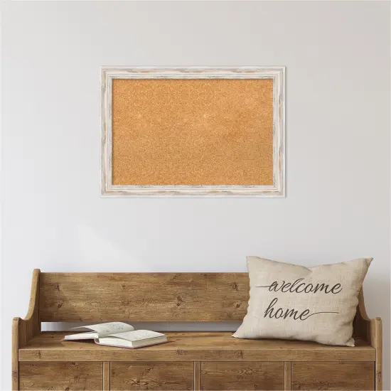 Cork Board, Alexandria White Wash Narrow Wood Frame - Bulletin Board, Organization Board, Pin Board Natural Cork {5}