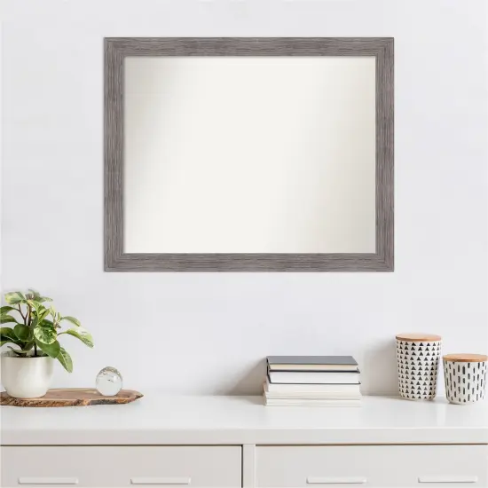 Amanti Art Non-Beveled Wall Mirror, Pinstripe Plank Grey Narrow Frame {6}