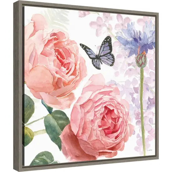 Boho Bouquet II (Butterfly Floral) by James Wiens 16-in. W x 16-in. H. Canvas Wall Art Print Framed in Grey {2}