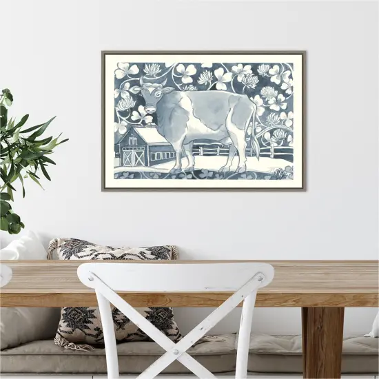 Farm Life II Cow by Miranda Thomas 23-in. W x 16-in. H. Canvas Wall Art Print Framed in Grey {5}