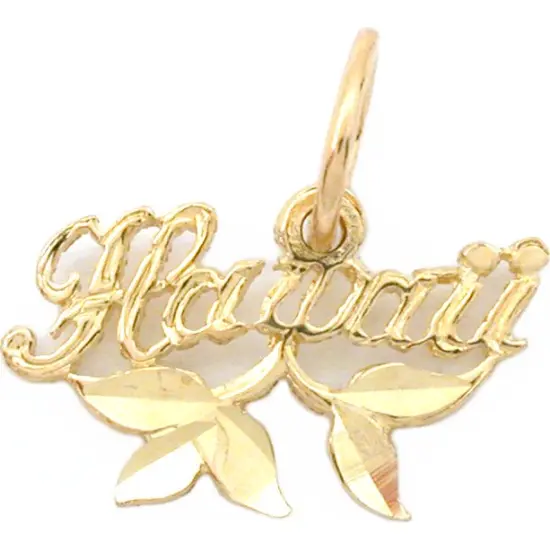 Hawaii & Leaves Charm 14k Gold 8mm {1}