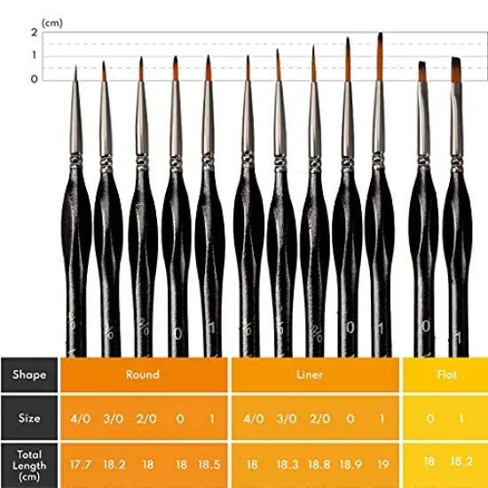 VUDECO Black Detail Paint Brush Set - 12 Piece Miniature Paint Brushes Kit - Professional Mini Fine Paint Brushes Set {5}
