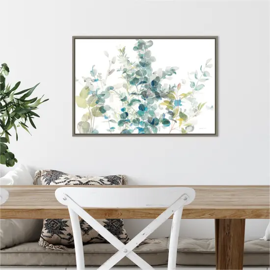 Eucalyptus I White Crop by Danhui Nai Canvas Wall Art Print Framed Grey {4}