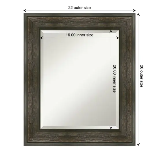 Beveled Bathroom Wall Mirror, Rail Rustic Char Frame {1}