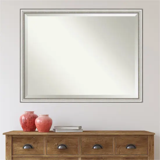 Beveled Bathroom Wall Mirror, Salon Silver Narrow Frame {5}