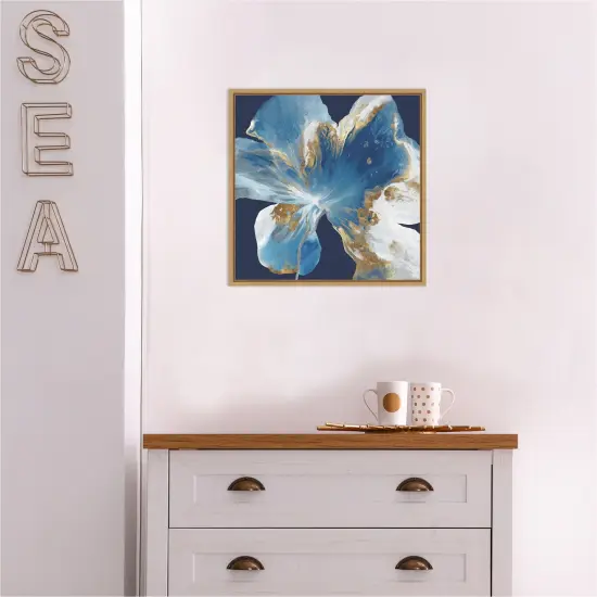 Liquid Enigma I (Abstract Blue Flower) by Eva Watts Canvas Wall Art Print Framed Natural {5}