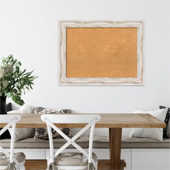 Cork Board, Alexandria White Wash Wood Frame - Bulletin Board, Organization Board, Pin Board Natural Cork {4}