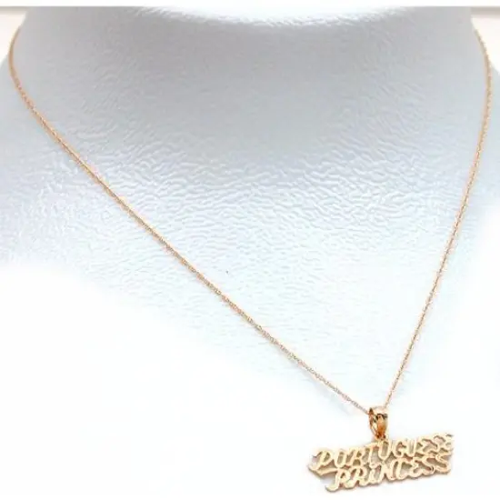 14K Gold Portuguese Princess Charm 18" Chain Jewelry {2}