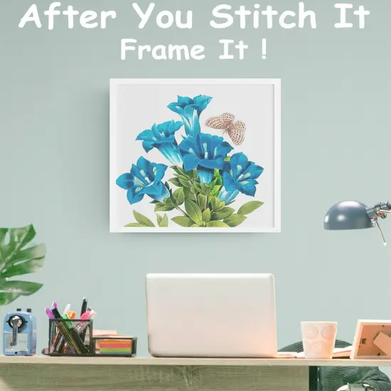 Orenco Originals Redoute Blue Gentian Flower Counted Cross Stitch Pattern {5}