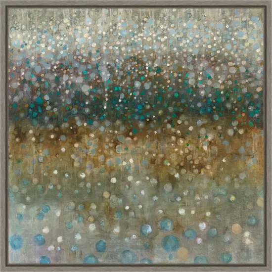 Abstract Rain by Danhui Nai 16-in. W x 16-in. H. Canvas Wall Art Print Framed in Grey {1}