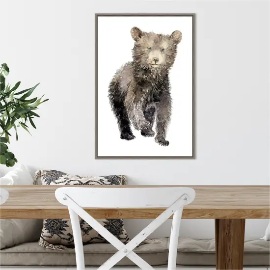 Baby Bear by Elena Markelova 16-in. W x 23-in. H. Canvas Wall Art Print Framed in Grey {5}