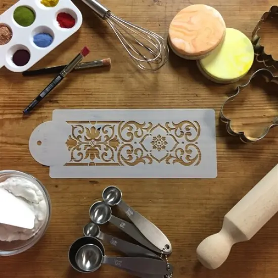 Victorian Scroll Cake Stencil | C005 by Designer Stencils | Cake Decorating Tools | Baking Stencils for Royal Icing, Airbrush, Dusting Powder | Reusable Plastic Food Grade Stencil for Cakes & Cookies | Easy to Use & Clean Cake & Cookie Stencil {4}