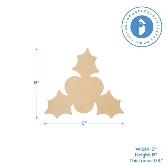 Wood Holly Cutout Ornaments, Multiple Sizes Available, DIY Christmas Tree Decor & Craft | Woodpeckers {5}