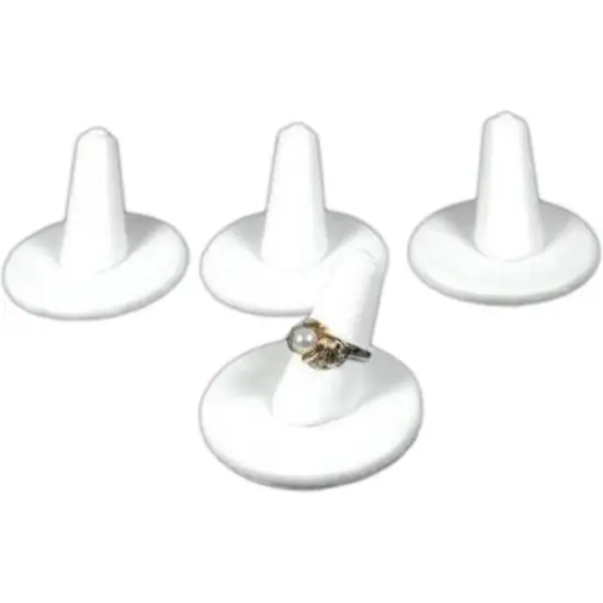 4 Ring Finger Displays White Leather Holders Counter {1}