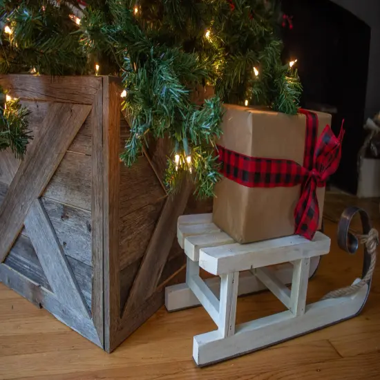 Rustic Farmhouse Large Deluxe 27" Reclaimed Wooden Christmas Tree Box Collar Grey {4}